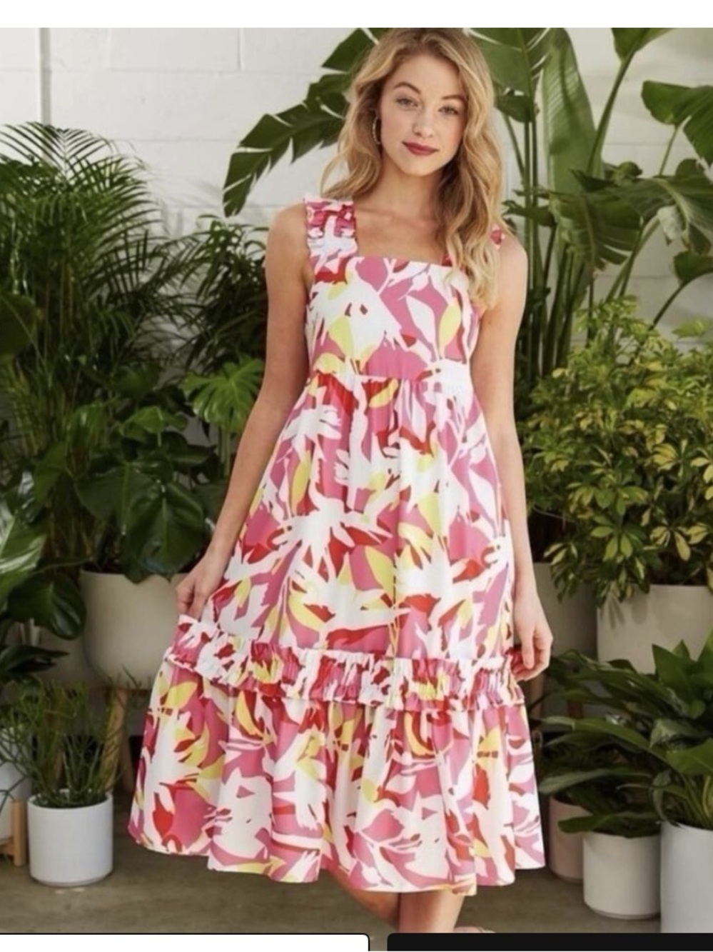 CROSBY by Mollie Burch Pink, White & Yellow Floral Midi Dress